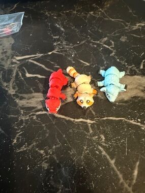 Set of 3 Tiny Plush Animal Toys - Red, Orange, Light Blue
